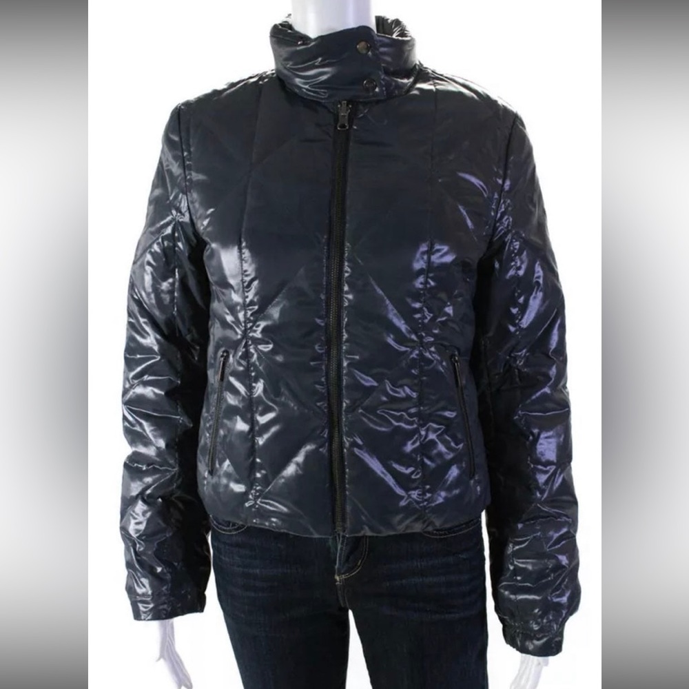 Add down reversible hooded navy jacket